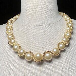 KJL Gold Chain Wrapped Faux Graduated Pearl Necklace